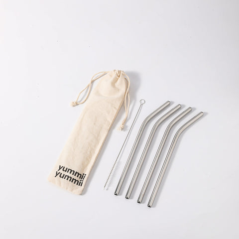 Brede Stålsugerør 4-pak med knæk