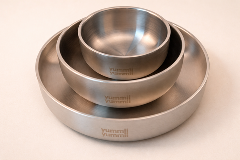 Skål- og Tallerkensæt i Rustfrit Stål - 2 skåle og 1 tallerken