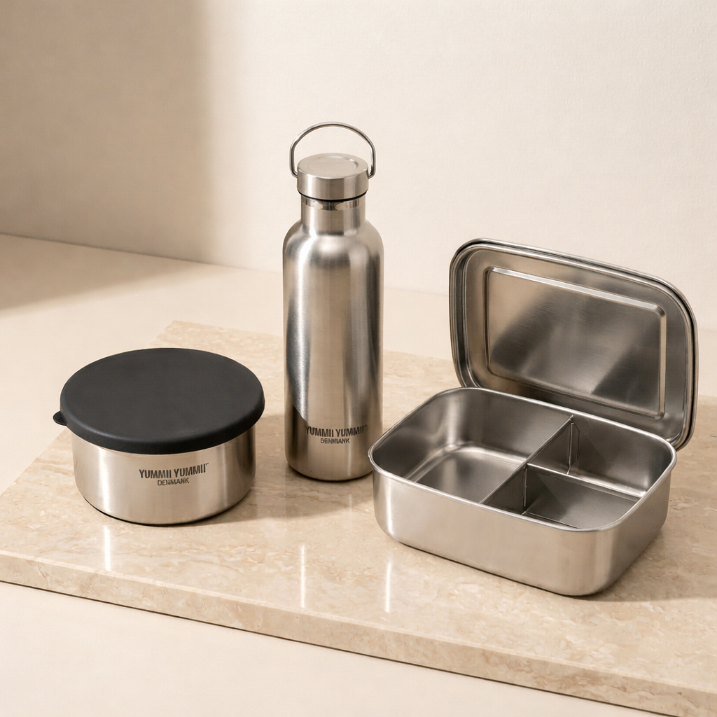 Hverdagshelten - Bento Medium+ madkasse, termoflaske 600 ml og Bento Rounds i rustfrit stål - Yummii Yummii