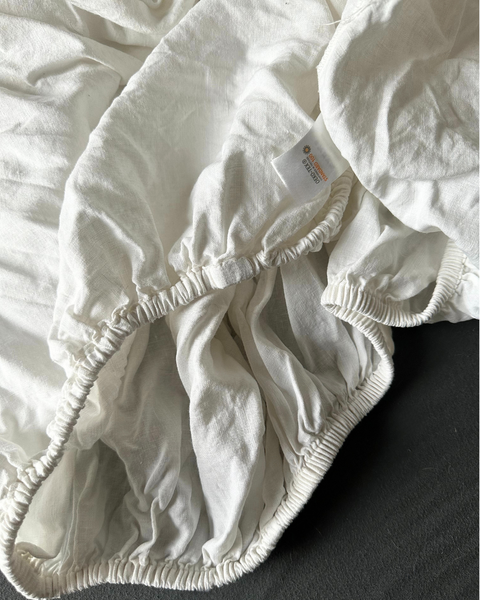 Yummii Yummii French linen fitted sheet 140 x 200 Beddings White