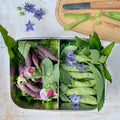Bento Medium+ 2 i rustfrit stål 18/8 med sukkerærter og spiselige blomster fra Yummii Yummii