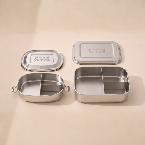 Bento Startsæt - 2 madkasser i rustfrit stål (3 + 3 rum)
