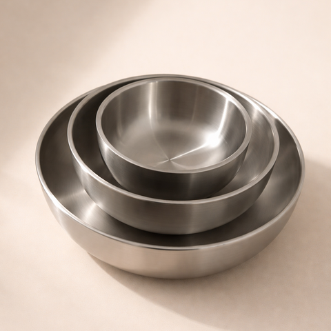 Skål- og Tallerkensæt i Rustfrit Stål - 2 skåle og 1 tallerken