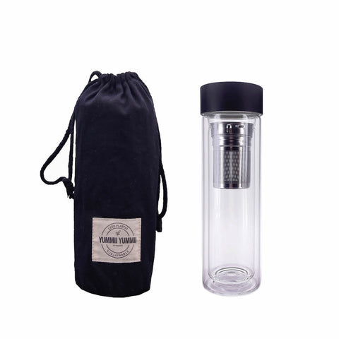 Yummii Yummii Thermo Bottle with Tea Infuser - Black Glass Bottles Borosilicate Glass